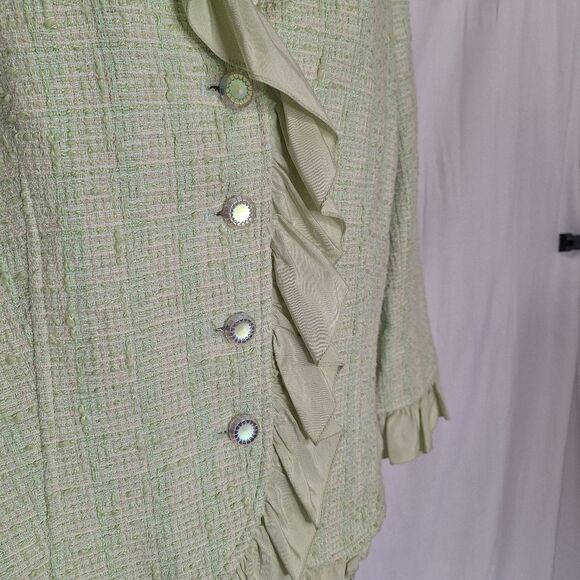 Teri Jon Rickie Freeman Womens Ruffle Tweed Blazer Coquette Distressed Size 12 - Picture 3 of 13